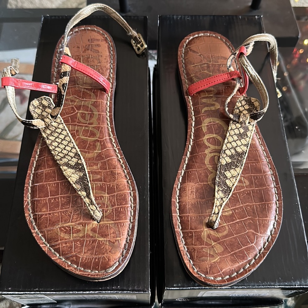 Sam Edelman snake print & coral sandals